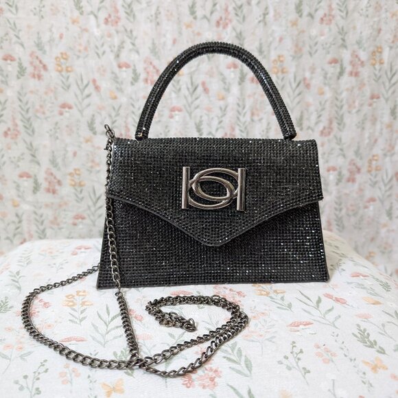 Bebe Black Rhinestone Clutch Shoulder Bag - Picture 1 of 4